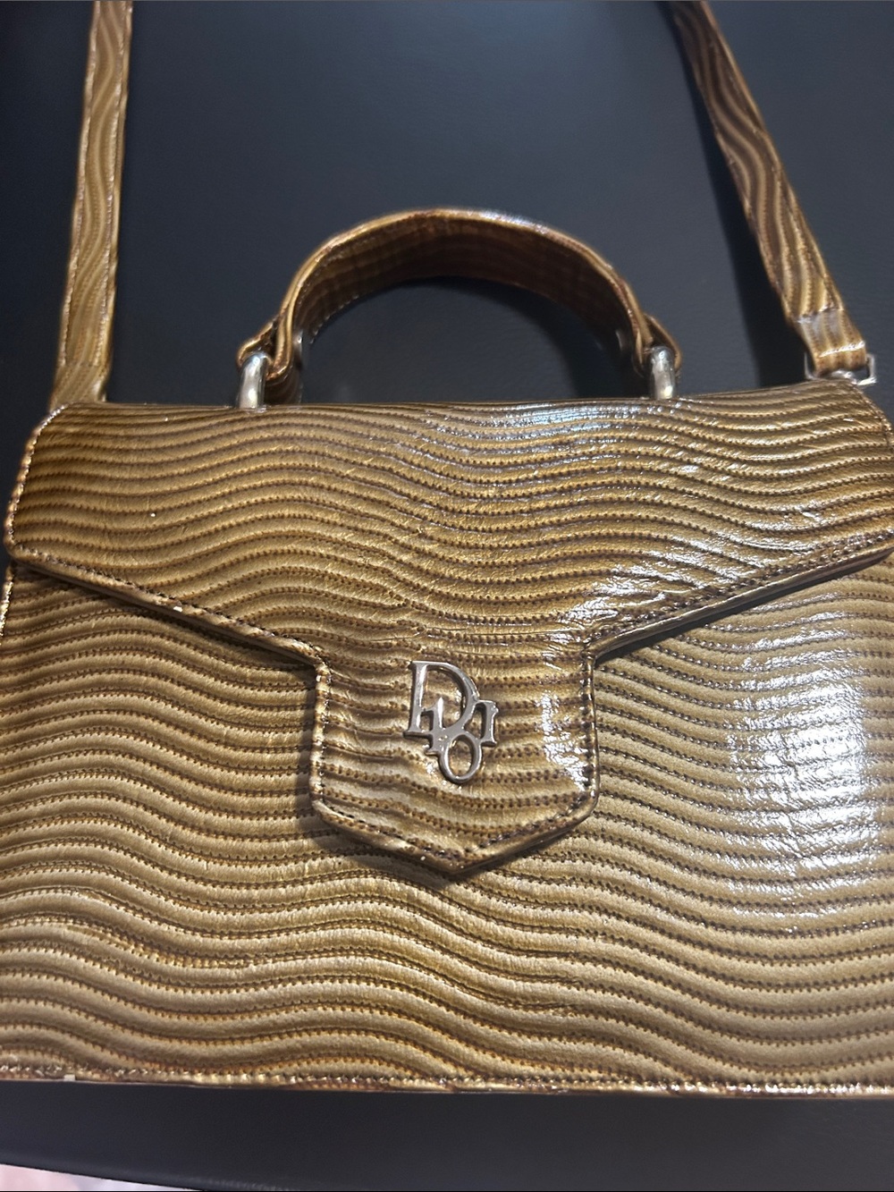Gold Textured Top-Handle Crossbody Bag